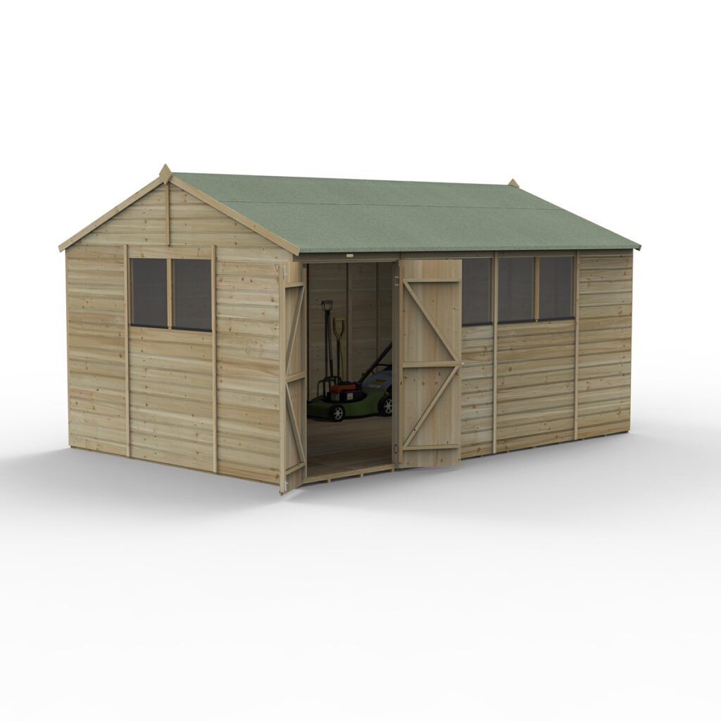 Beckwood 15×10 Reverse Apex Shed – 6 Windows – Double Door 5013053197899 2